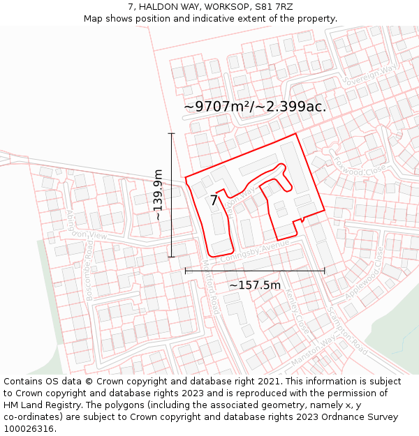 7, HALDON WAY, WORKSOP, S81 7RZ: Plot and title map