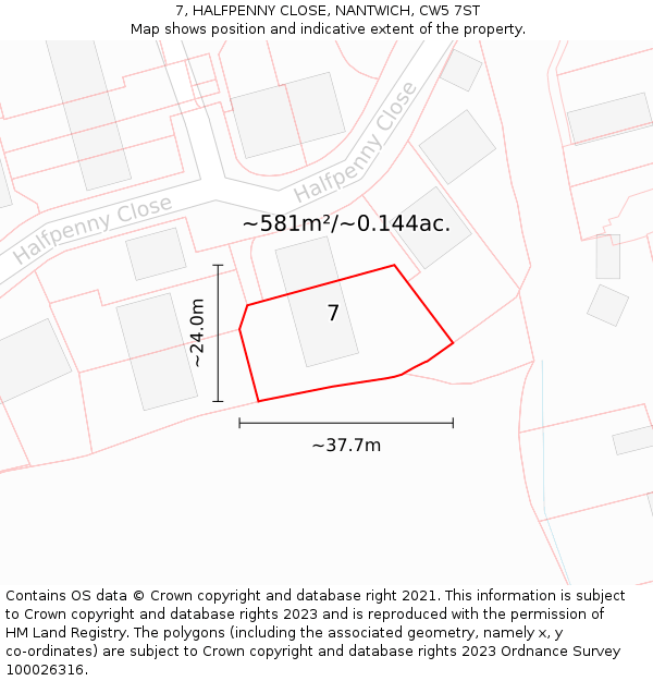 7, HALFPENNY CLOSE, NANTWICH, CW5 7ST: Plot and title map