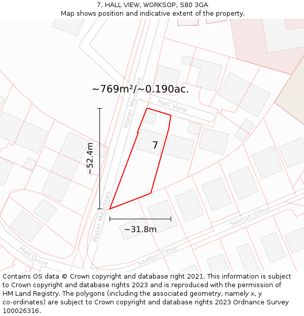 7, HALL VIEW, WORKSOP, S80 3GA: Plot and title map