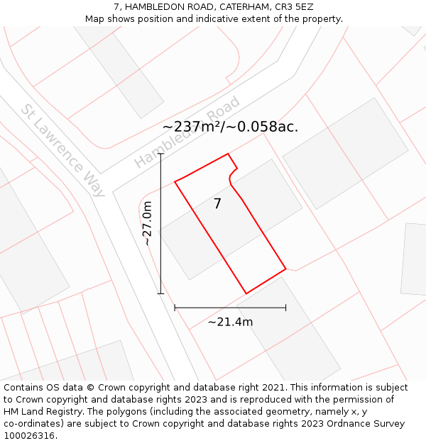 7, HAMBLEDON ROAD, CATERHAM, CR3 5EZ: Plot and title map