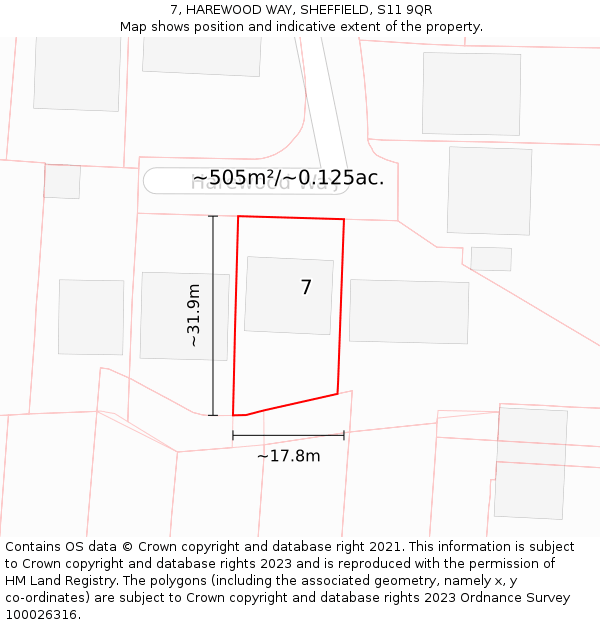 7, HAREWOOD WAY, SHEFFIELD, S11 9QR: Plot and title map