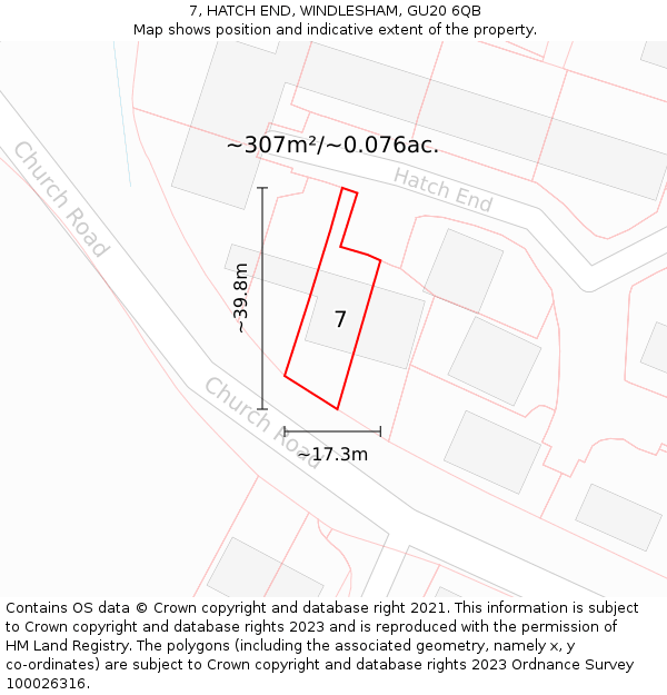 7, HATCH END, WINDLESHAM, GU20 6QB: Plot and title map