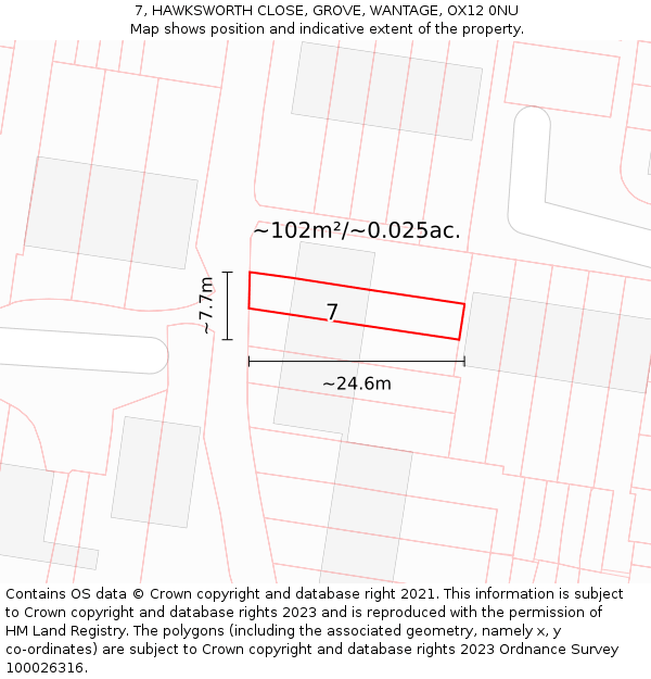 7, HAWKSWORTH CLOSE, GROVE, WANTAGE, OX12 0NU: Plot and title map