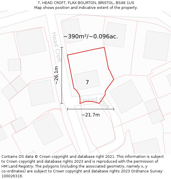 7, HEAD CROFT, FLAX BOURTON, BRISTOL, BS48 1US: Plot and title map