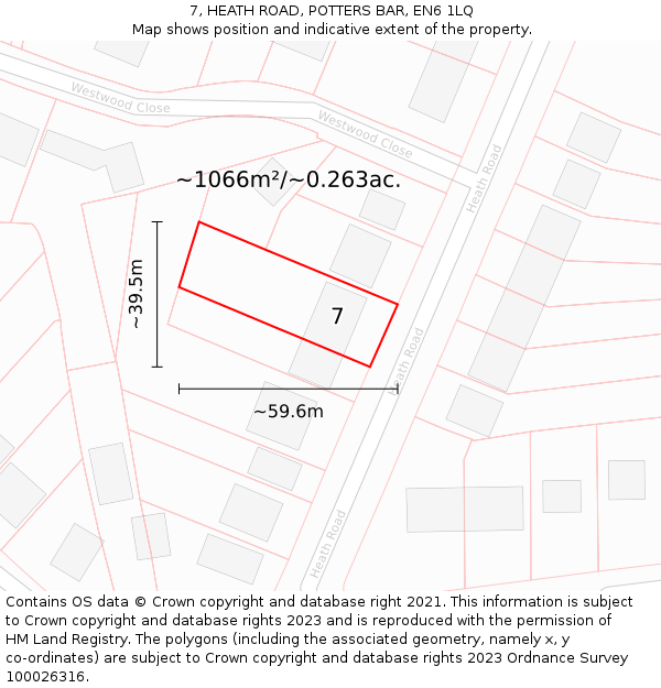 7, HEATH ROAD, POTTERS BAR, EN6 1LQ: Plot and title map