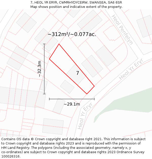 7, HEOL YR ERYR, CWMRHYDYCEIRW, SWANSEA, SA6 6SR: Plot and title map