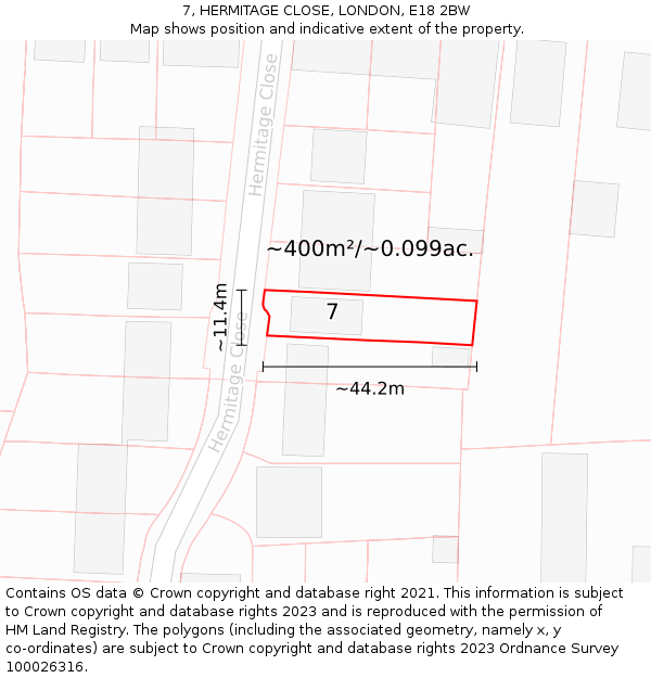 7, HERMITAGE CLOSE, LONDON, E18 2BW: Plot and title map