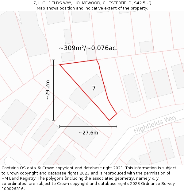 7, HIGHFIELDS WAY, HOLMEWOOD, CHESTERFIELD, S42 5UQ: Plot and title map