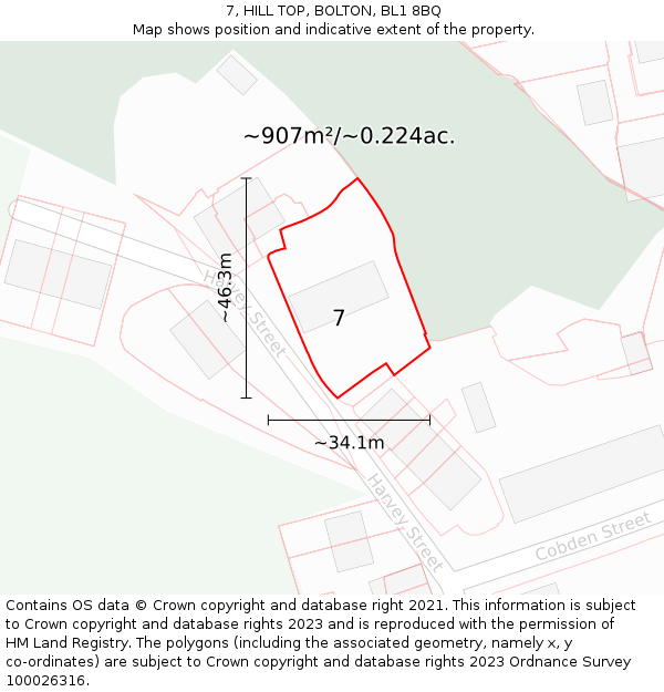 7, HILL TOP, BOLTON, BL1 8BQ: Plot and title map