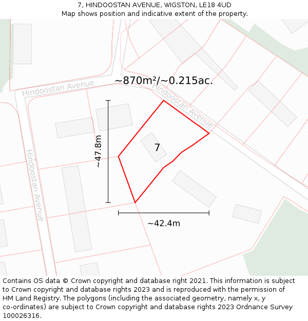 7, HINDOOSTAN AVENUE, WIGSTON, LE18 4UD: Plot and title map