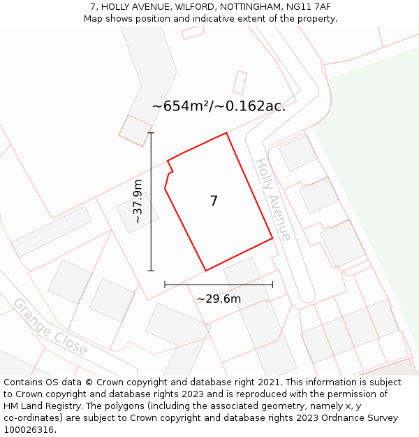 7, HOLLY AVENUE, WILFORD, NOTTINGHAM, NG11 7AF: Plot and title map