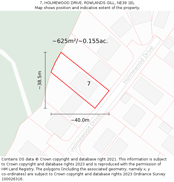 7, HOLMEWOOD DRIVE, ROWLANDS GILL, NE39 1EL: Plot and title map