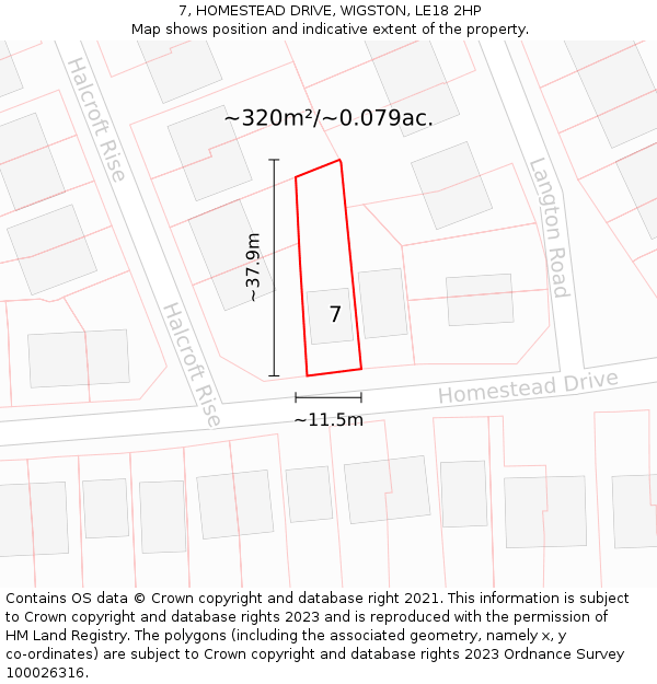 7, HOMESTEAD DRIVE, WIGSTON, LE18 2HP: Plot and title map