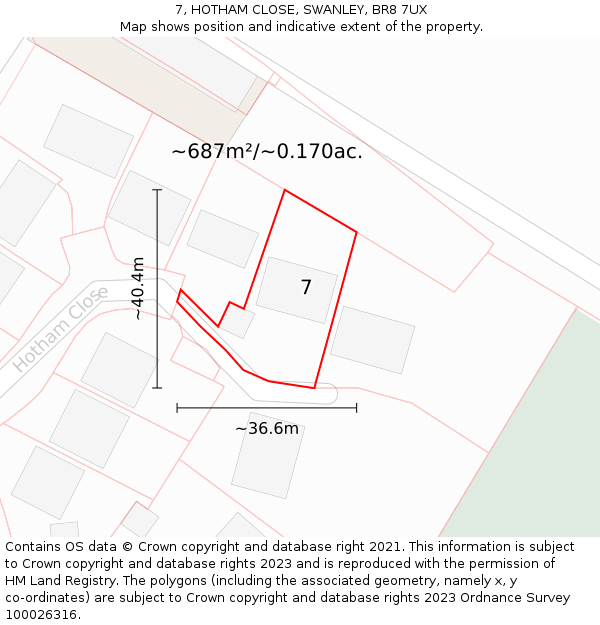 7, HOTHAM CLOSE, SWANLEY, BR8 7UX: Plot and title map