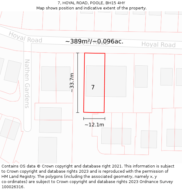 7, HOYAL ROAD, POOLE, BH15 4HY: Plot and title map