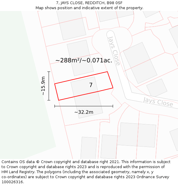 7, JAYS CLOSE, REDDITCH, B98 0SF: Plot and title map