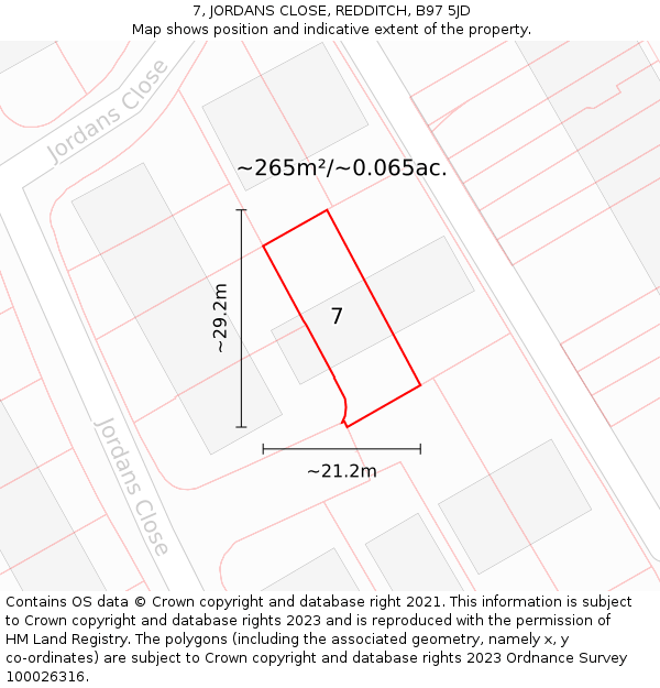 7, JORDANS CLOSE, REDDITCH, B97 5JD: Plot and title map