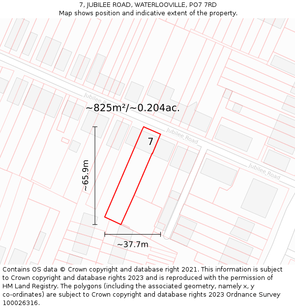 7, JUBILEE ROAD, WATERLOOVILLE, PO7 7RD: Plot and title map