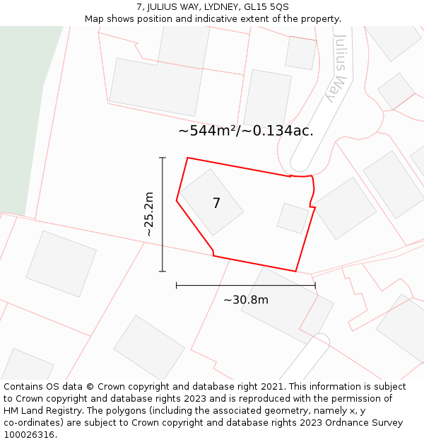 7, JULIUS WAY, LYDNEY, GL15 5QS: Plot and title map