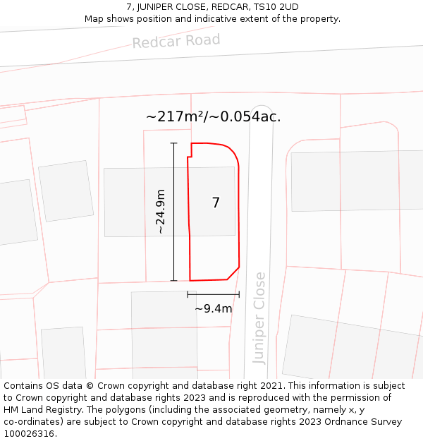 7, JUNIPER CLOSE, REDCAR, TS10 2UD: Plot and title map