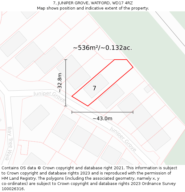 7, JUNIPER GROVE, WATFORD, WD17 4RZ: Plot and title map