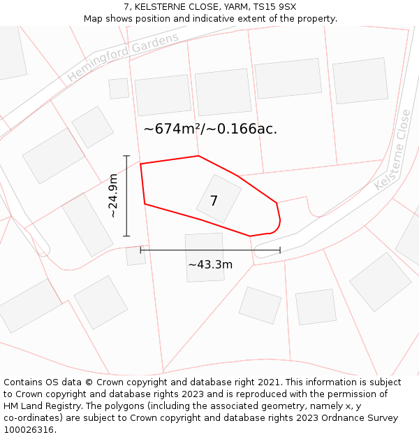 7, KELSTERNE CLOSE, YARM, TS15 9SX: Plot and title map