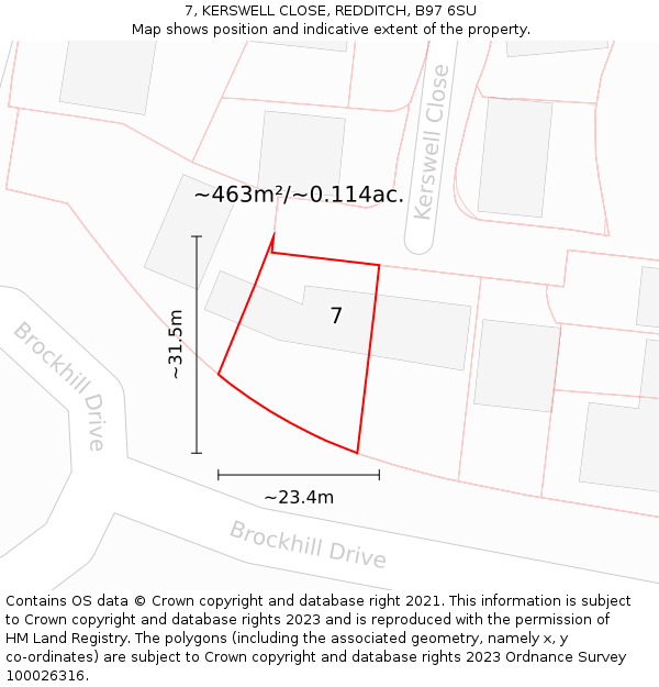 7, KERSWELL CLOSE, REDDITCH, B97 6SU: Plot and title map