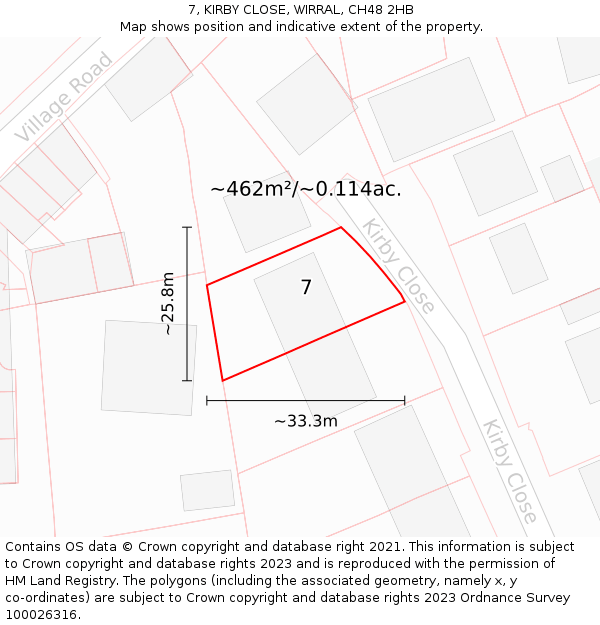 7, KIRBY CLOSE, WIRRAL, CH48 2HB: Plot and title map