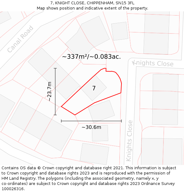 7, KNIGHT CLOSE, CHIPPENHAM, SN15 3FL: Plot and title map