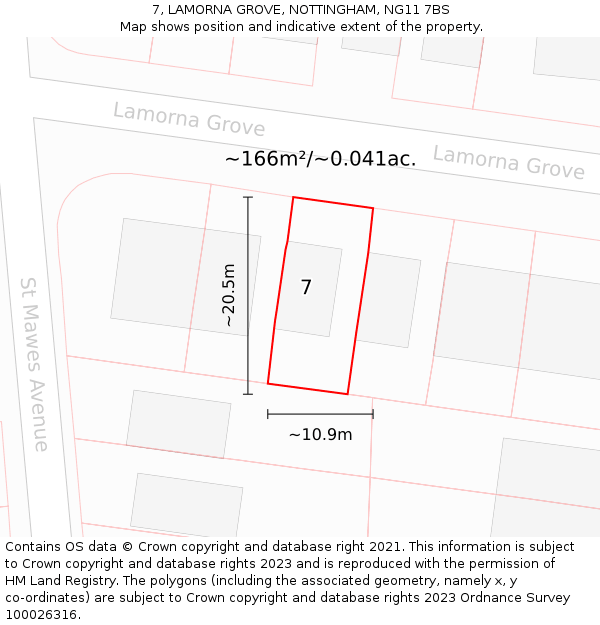 7, LAMORNA GROVE, NOTTINGHAM, NG11 7BS: Plot and title map