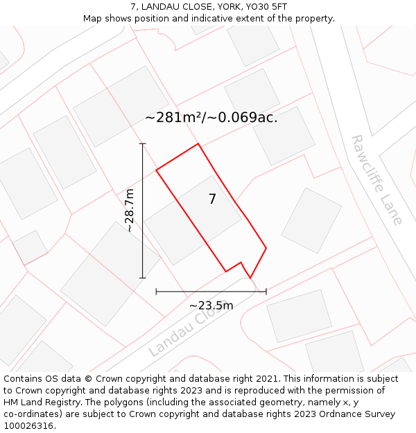 7, LANDAU CLOSE, YORK, YO30 5FT: Plot and title map