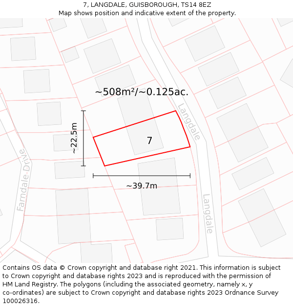 7, LANGDALE, GUISBOROUGH, TS14 8EZ: Plot and title map