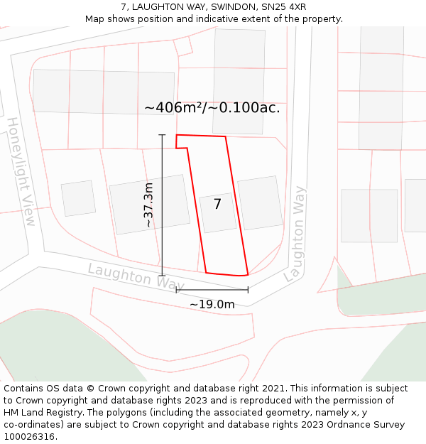 7, LAUGHTON WAY, SWINDON, SN25 4XR: Plot and title map