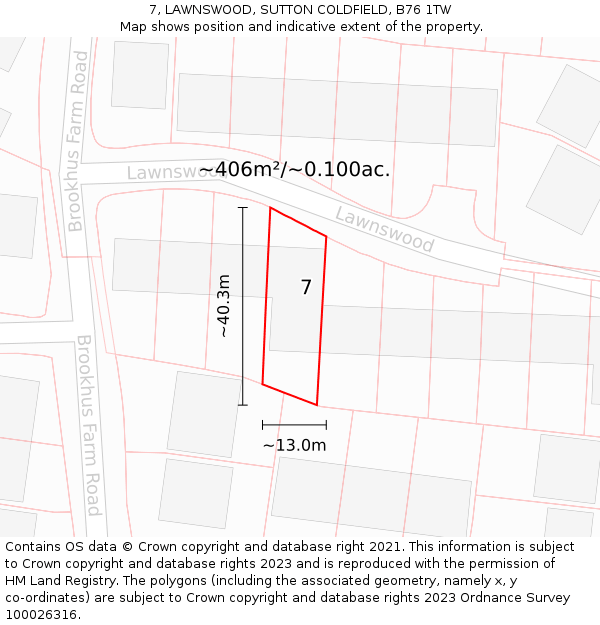 7, LAWNSWOOD, SUTTON COLDFIELD, B76 1TW: Plot and title map