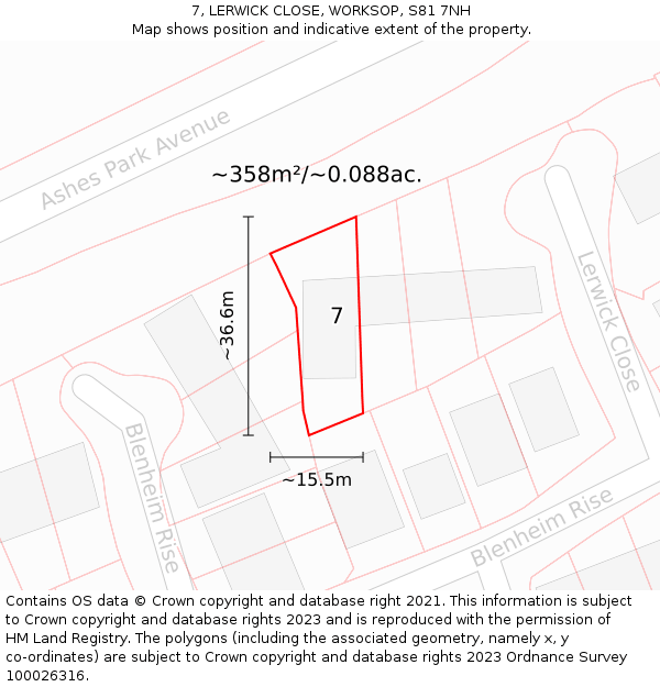 7, LERWICK CLOSE, WORKSOP, S81 7NH: Plot and title map