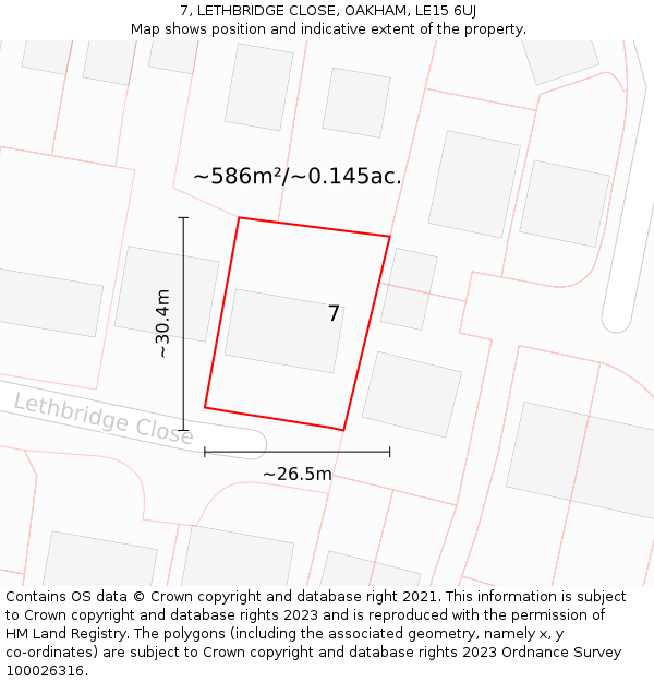 7, LETHBRIDGE CLOSE, OAKHAM, LE15 6UJ: Plot and title map