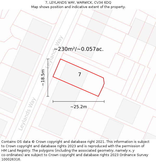 7, LEYLANDS WAY, WARWICK, CV34 6DQ: Plot and title map