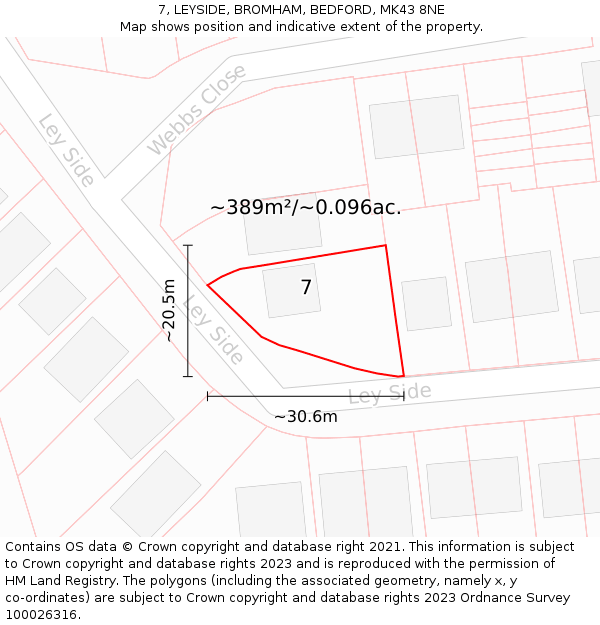 7, LEYSIDE, BROMHAM, BEDFORD, MK43 8NE: Plot and title map