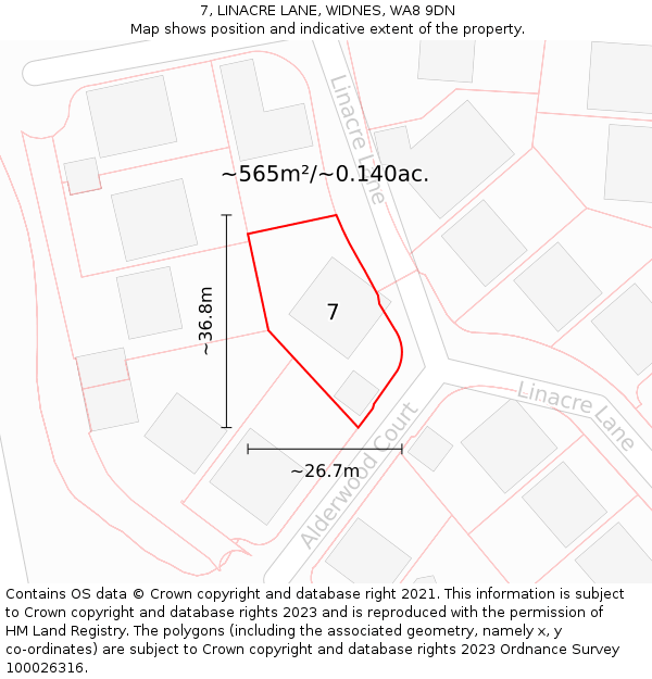 7, LINACRE LANE, WIDNES, WA8 9DN: Plot and title map