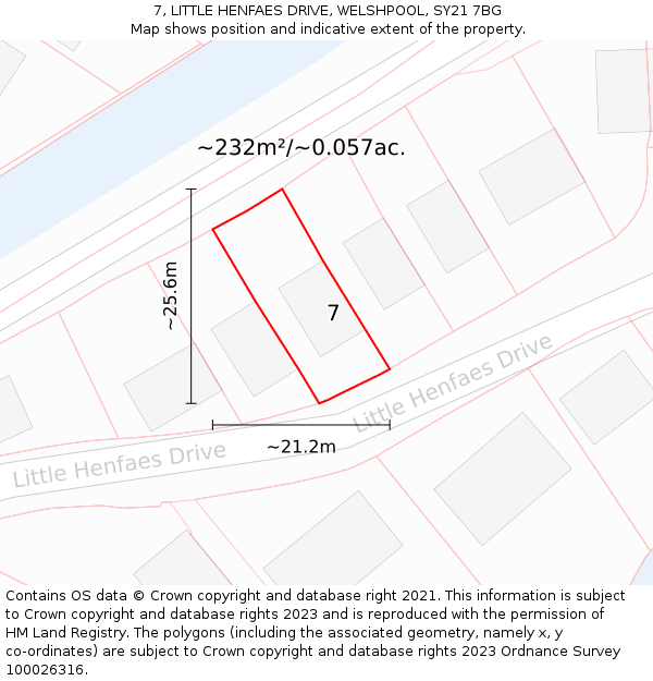 7, LITTLE HENFAES DRIVE, WELSHPOOL, SY21 7BG: Plot and title map