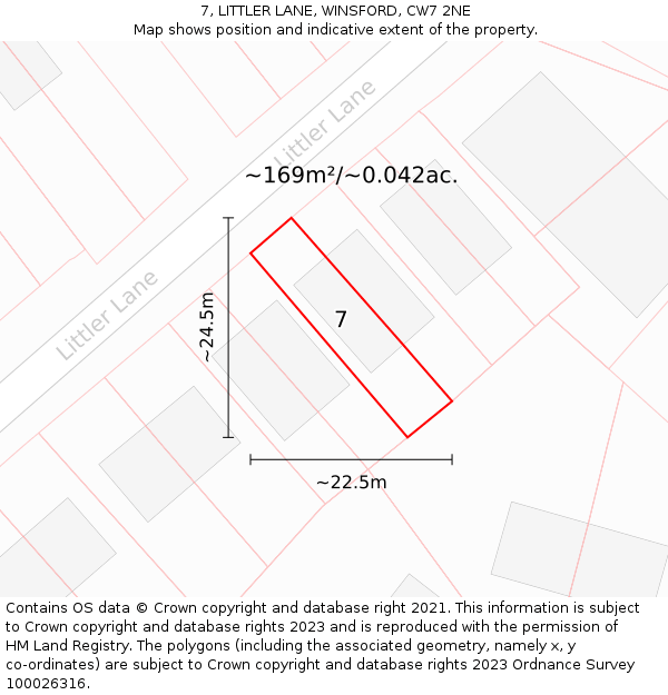 7, LITTLER LANE, WINSFORD, CW7 2NE: Plot and title map