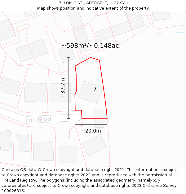 7, LON GLYD, ABERGELE, LL22 9YU: Plot and title map