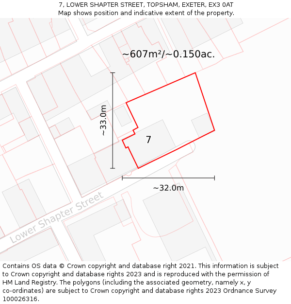 7, LOWER SHAPTER STREET, TOPSHAM, EXETER, EX3 0AT: Plot and title map