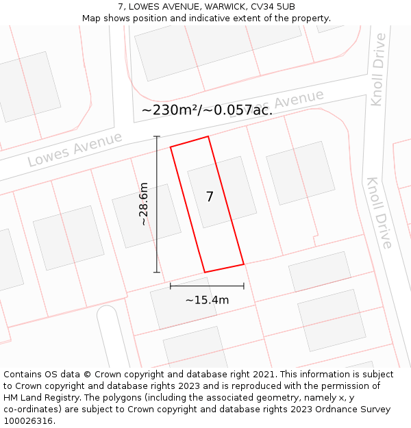 7, LOWES AVENUE, WARWICK, CV34 5UB: Plot and title map