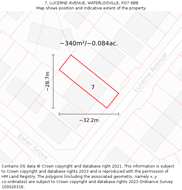 7, LUCERNE AVENUE, WATERLOOVILLE, PO7 6BB: Plot and title map