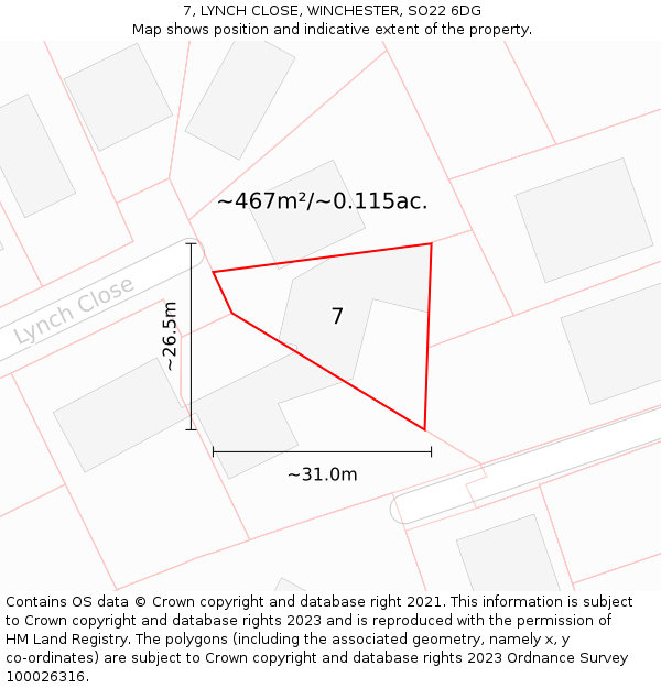 7, LYNCH CLOSE, WINCHESTER, SO22 6DG: Plot and title map