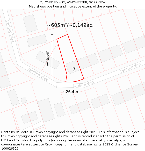 7, LYNFORD WAY, WINCHESTER, SO22 6BW: Plot and title map