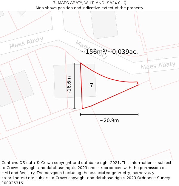 7, MAES ABATY, WHITLAND, SA34 0HQ: Plot and title map