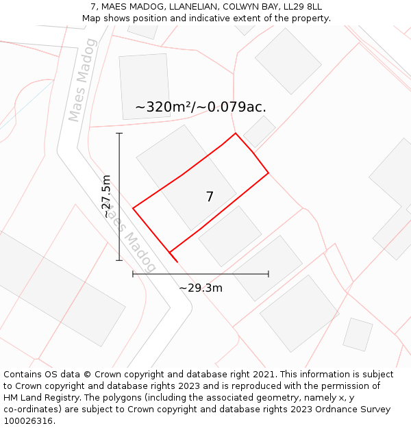 7, MAES MADOG, LLANELIAN, COLWYN BAY, LL29 8LL: Plot and title map