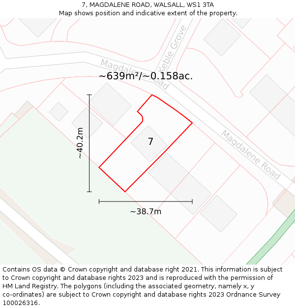 7, MAGDALENE ROAD, WALSALL, WS1 3TA: Plot and title map